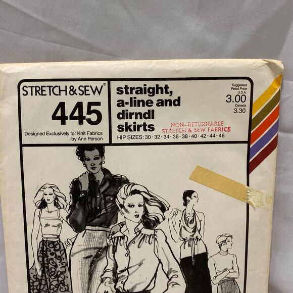 1979 Stretch and Sew Straight A-Line Dirndl Skirt Design Patterns by Ann Person - Picture 3 of 10